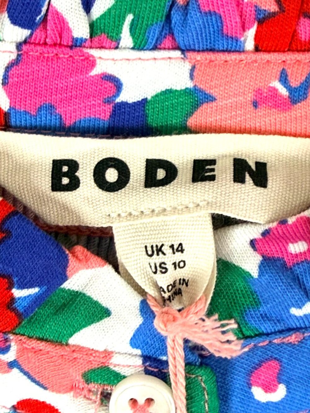 NEW BODEN Fay Floral Smocked Jersey Ruffle Cotton Tencel Button Front Blouse 10 - Picture 2 of 4